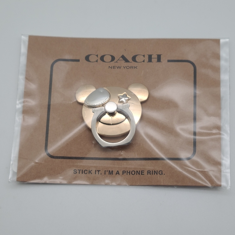 Coach Silver and Gold Teddy Bear Phone Ring Grip New